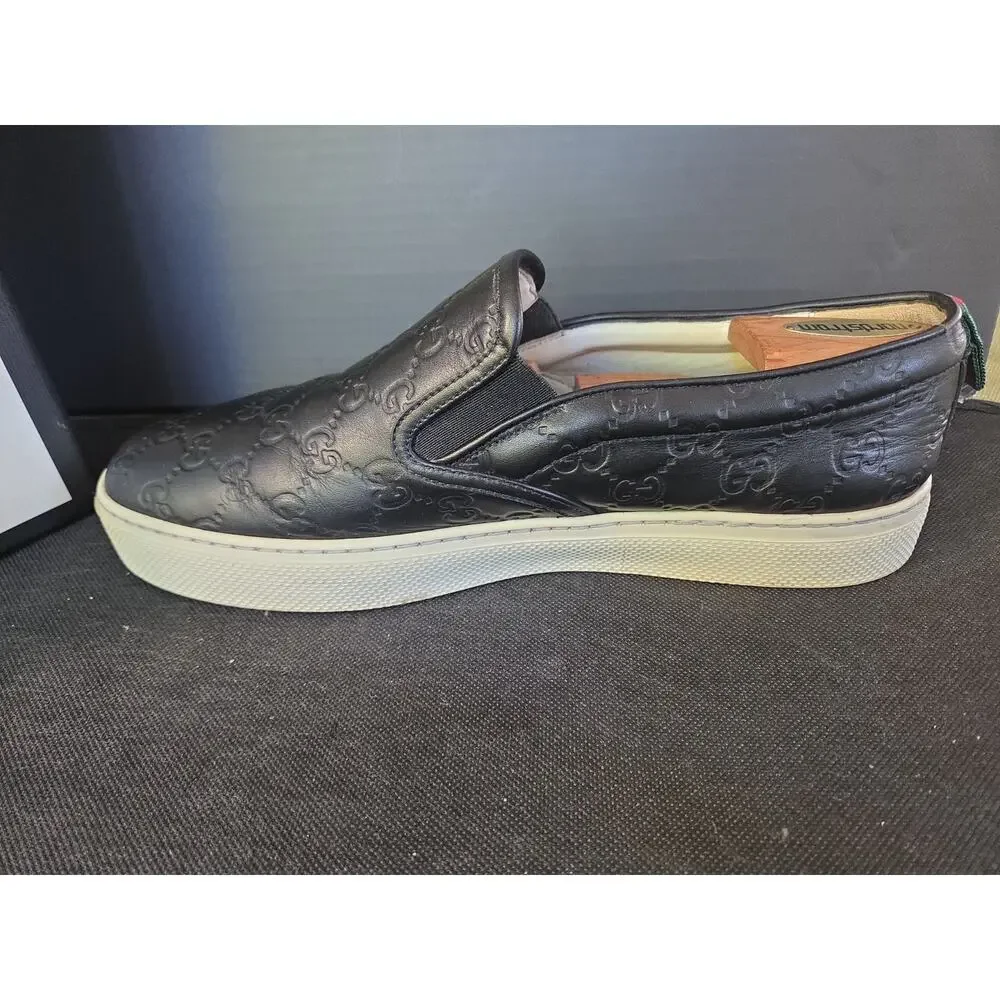 Authentic Gucci Dublin Men's Black Quilted GG Leather Slip-On Sneakers